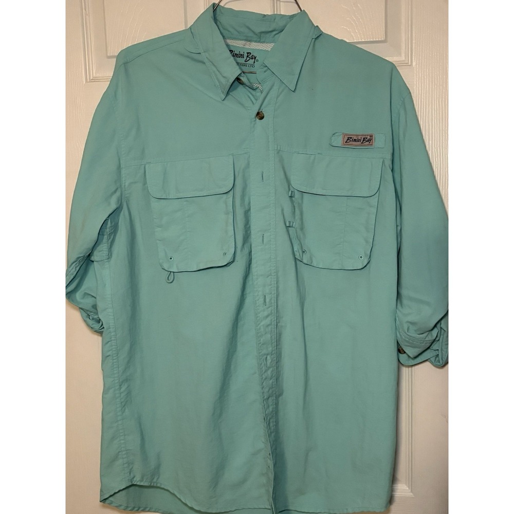 Bimini Bay Fishing Shirt Men"s Size M Long Sleeve Vented Aqua Casual Untuck Look